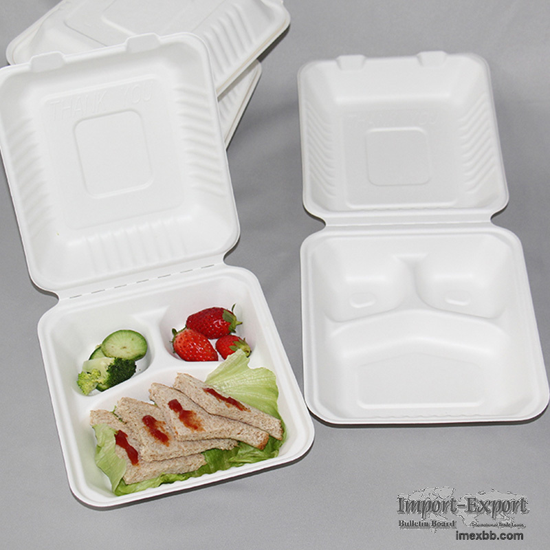 9Inch 3Comp Disposable Sugarcane Bagasse Biodegradable Fast Food Container