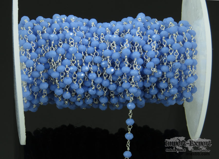 Blue Crystal 3 MM Beaded Rosary Chain