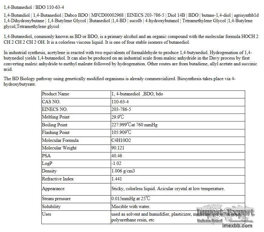 1,4-Butanediol / BDO 110-63-4 / GBI Australia Stock		