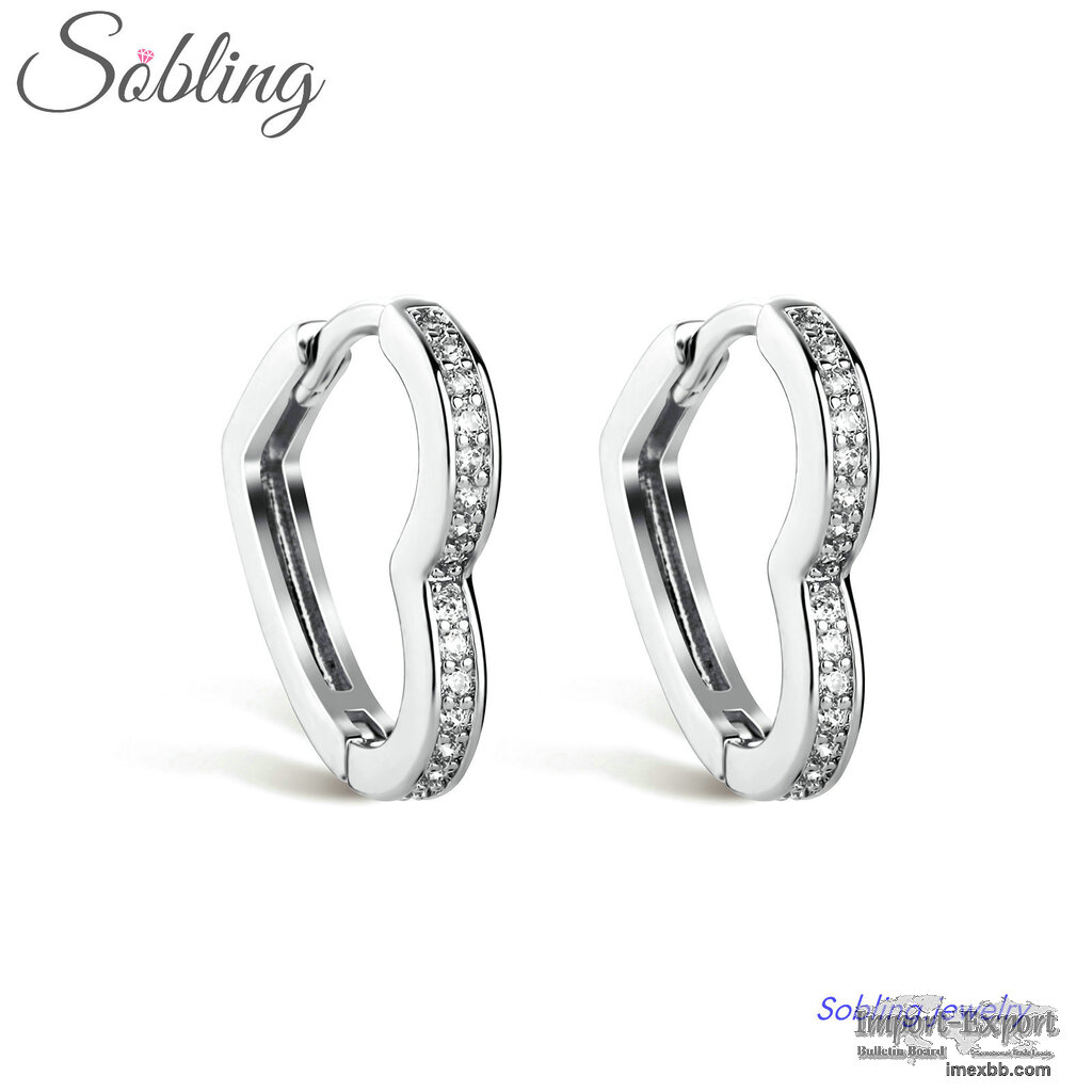 Sobling wholesale 925 sterling Silver AAA CZ Heart shaped Female hoop Earri