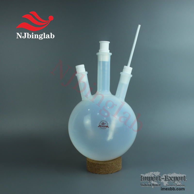 PFA three-neck round bottom flask with PTFE stirring paddle