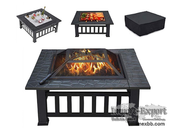 Multifunctional Outdoor 32 inch Square Metal Fire Pit Table