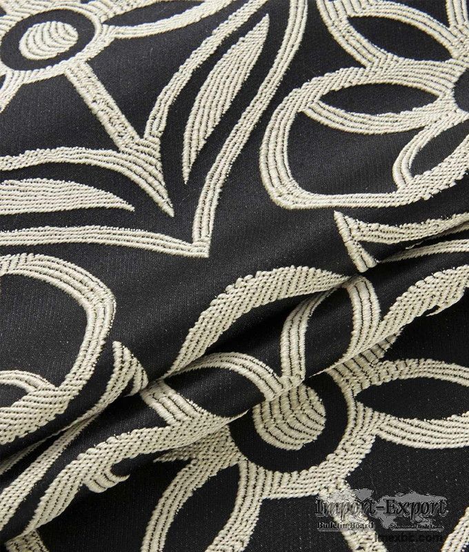 Patterned Dark Grey Light Filtering Jacquard Curtain Fabric