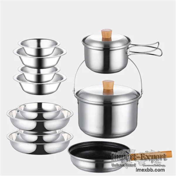 Camping Hiking Cookware Mess Kit Stainless Steel Pots and Pans