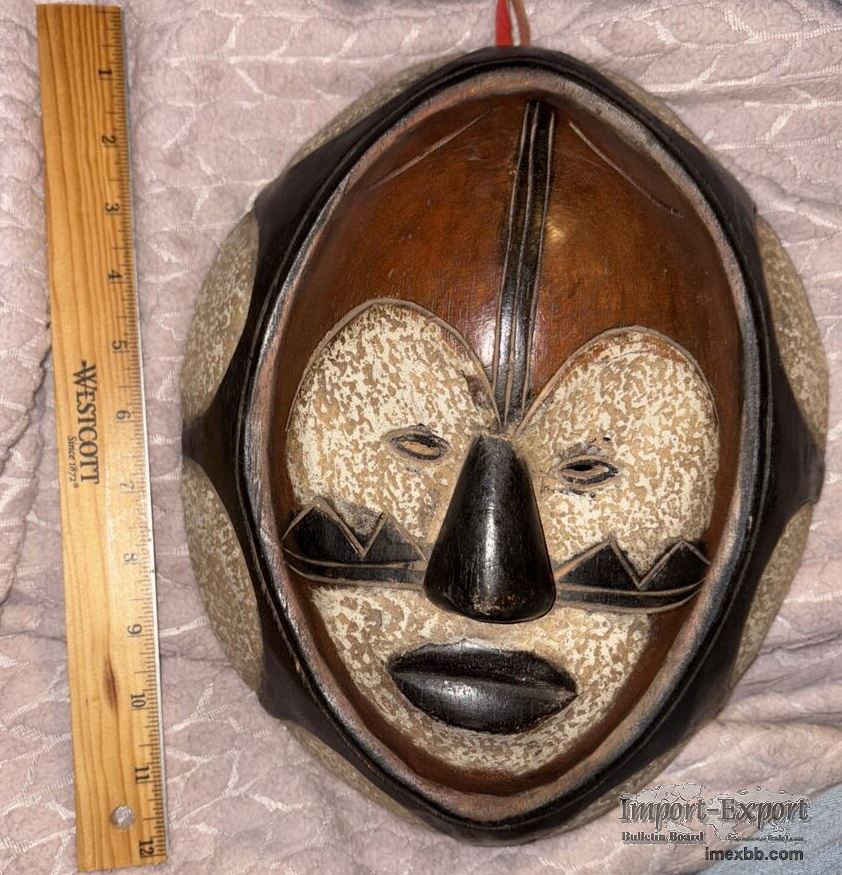 Cameroon Handcrafted Carved Wood & Drama Mask African Tribal