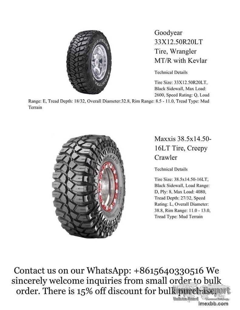 Goodyear 33X12.50R20LT Tire, Wrangler MT/R with Kevlar